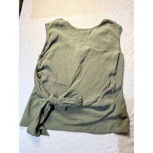 Express Women Olive Green Sleeveless V-Neck Back Tie Wrap Blouse Size M